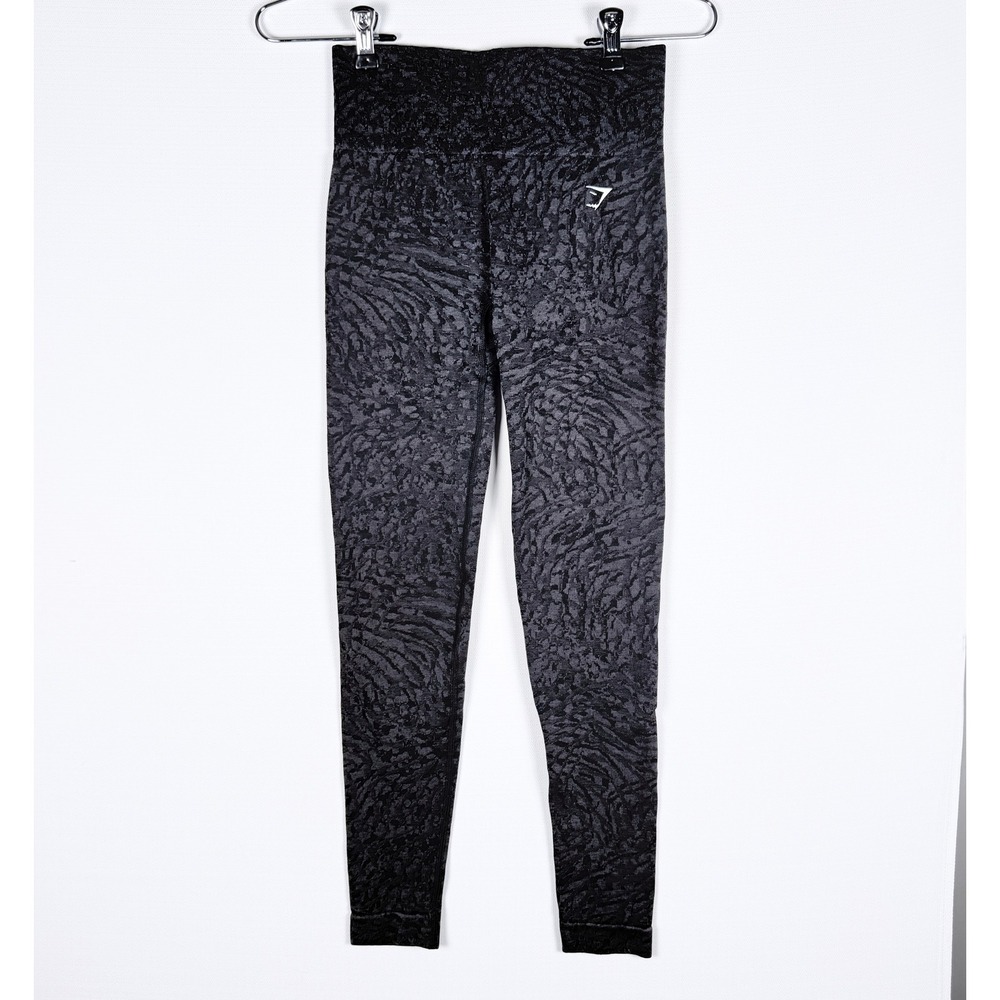 Gymshark Adapt Animal Seamless Leggings Black Grey Scrunch Bum XS Yoga Athletic - Picture 1 of 5